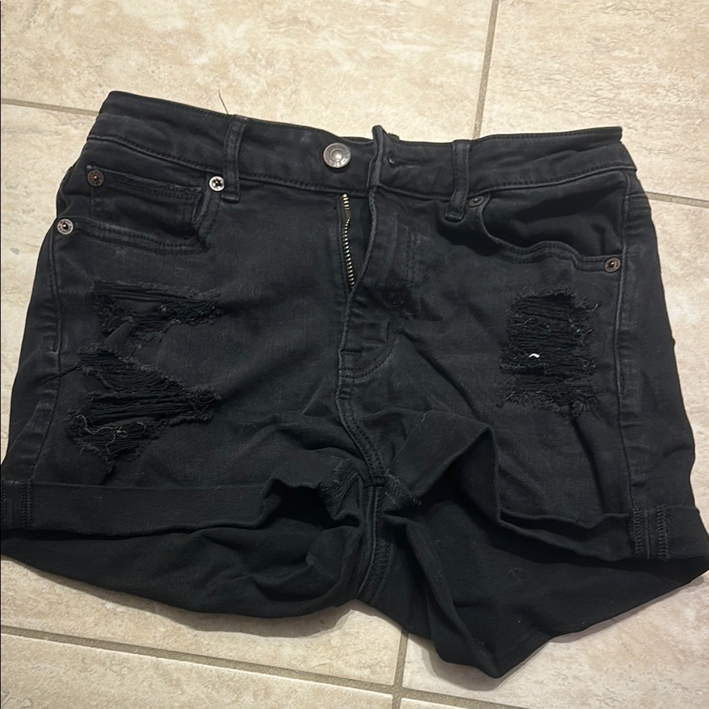 Black Distressed Denim Shorts